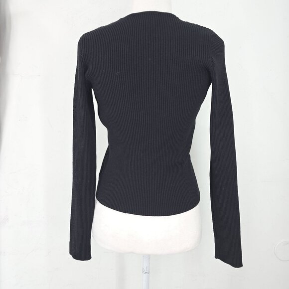 Line and Dot Y2K Black Ribbed Knit VNeck Cardigan Sweater Pearl Women Size Mediu - Picture 6 of 7